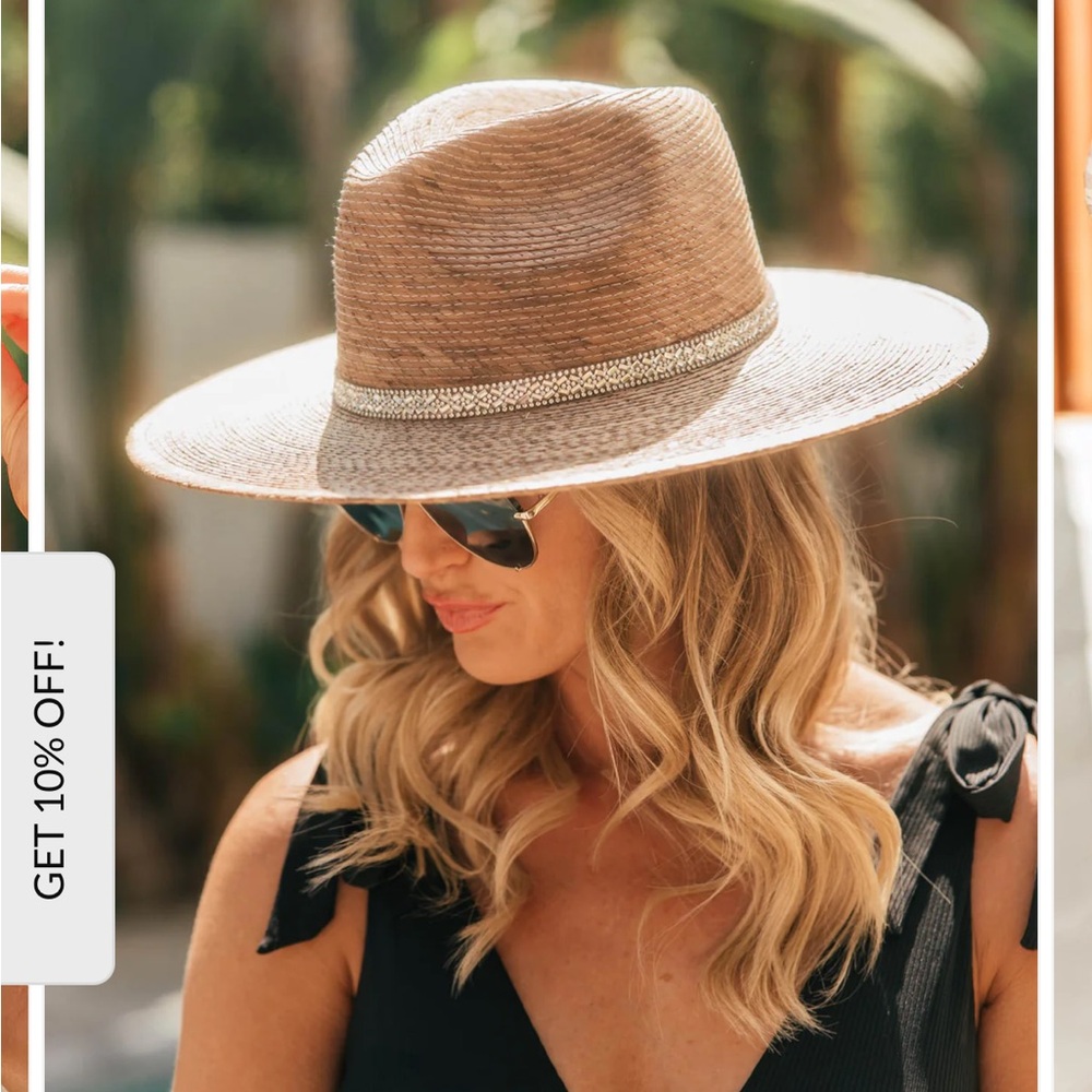 Stylish Tan Straw Hat with Rhinestone Band - Picture 6 of 6